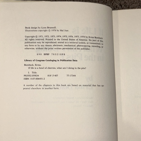 *6/$20*If Life Is A Bowl Of Cherries What Am I Doing In The Pits? - Erma Bombeck - Picture 3 of 11